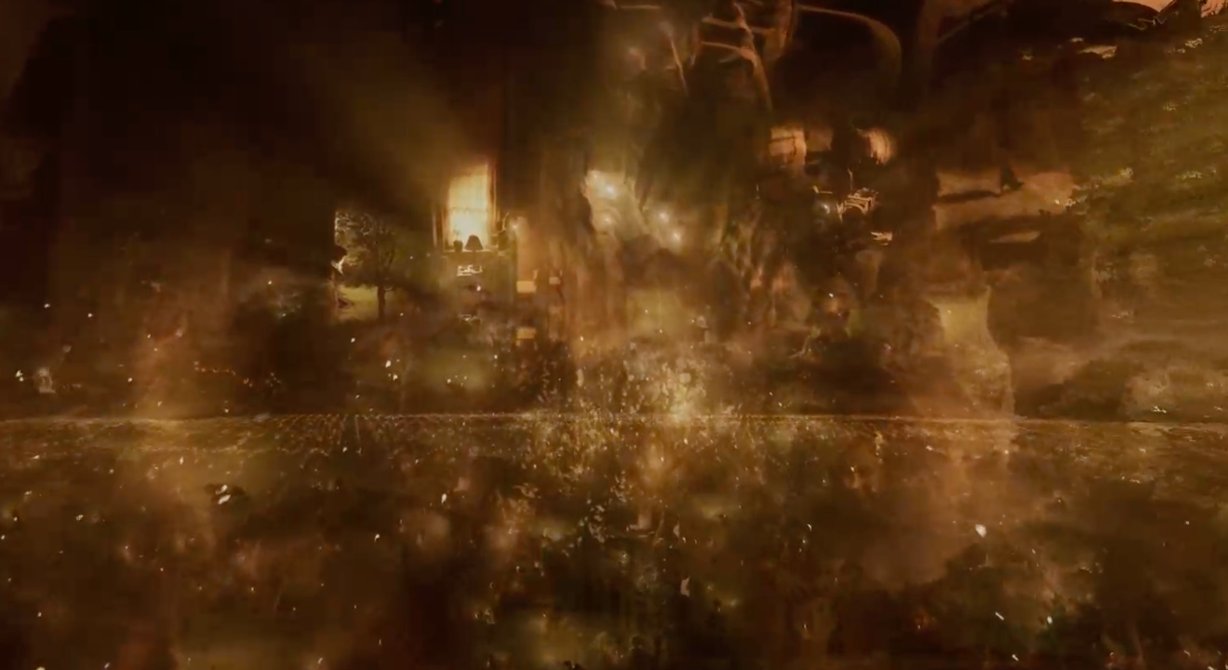 mémoire de Yang. Nous pouvons aprecevoir une superposition des différents souvenir de Yang, représenté par une image appertenant au souvenir. Les images sont dans les ton jaunes.