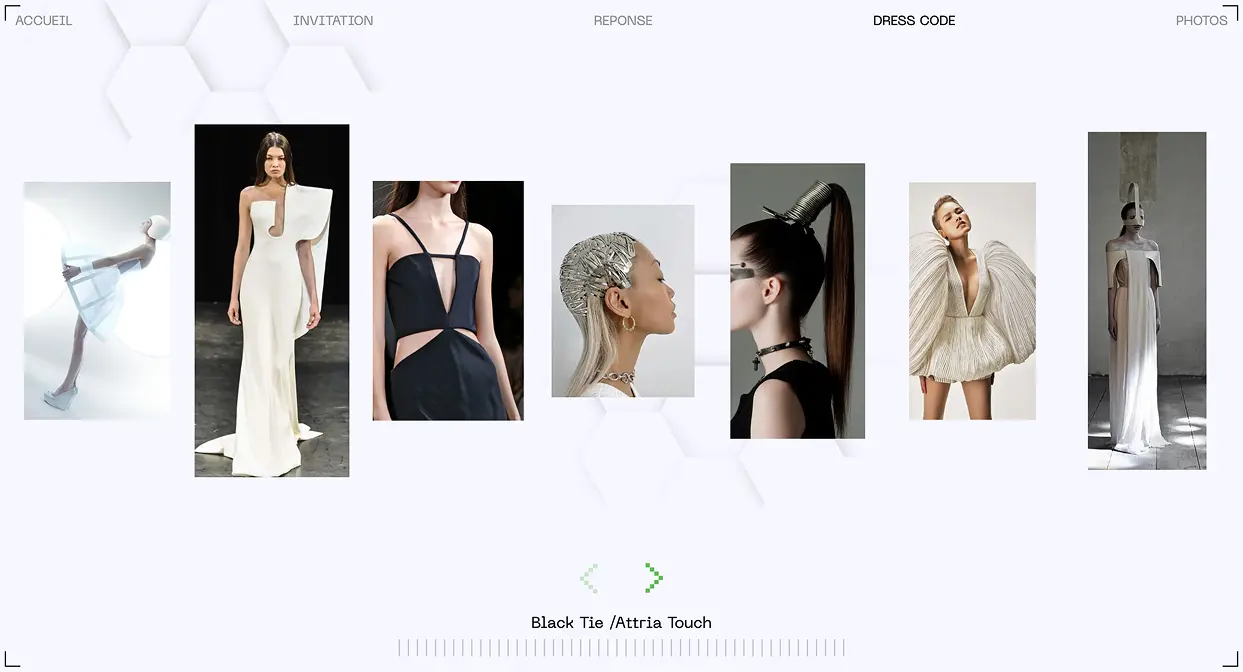 dress code page of Attria website. Slider with pictures of different sizes.