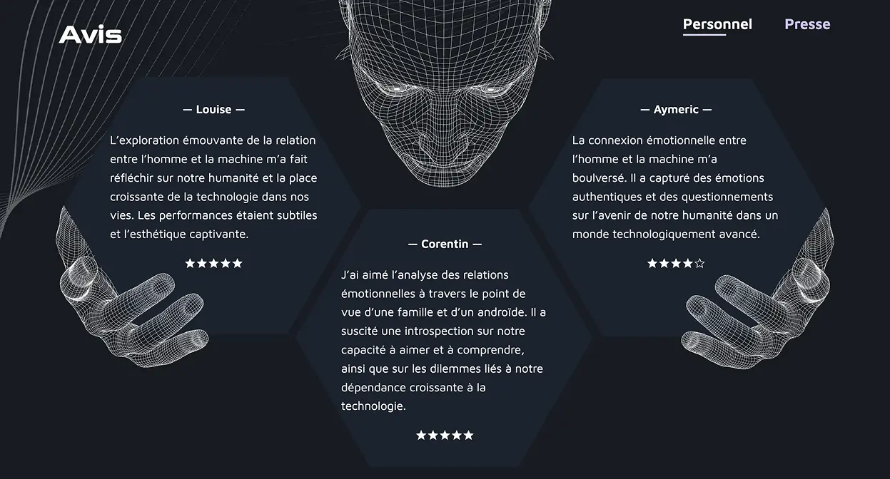 section of the 'Fantasm' website, presenting his album