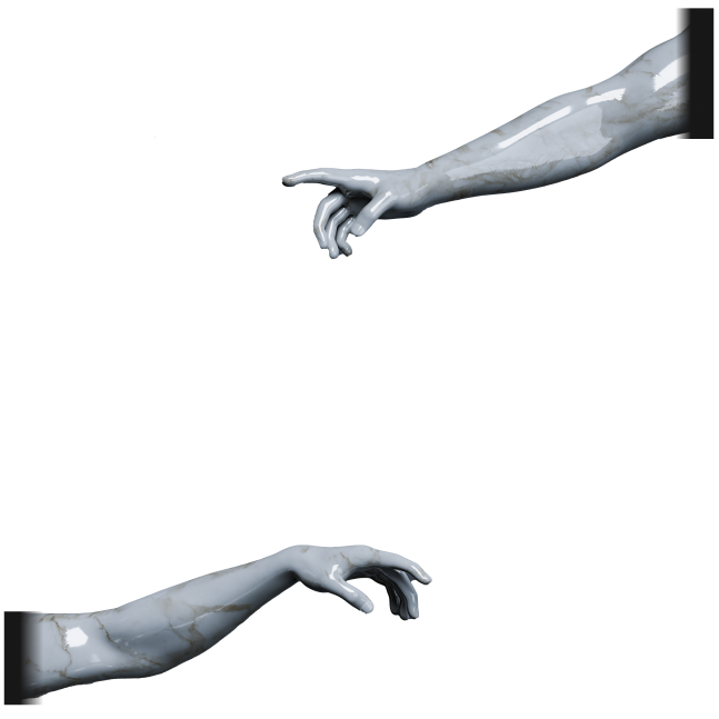 bras en marbre faisant référence aux mains qui se touchent comme dans la peinture de Léonard de Vinci
