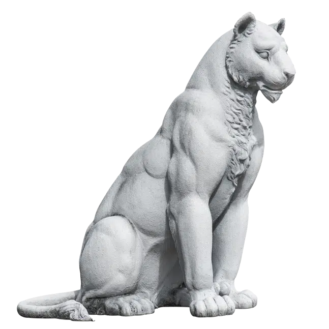 statue en marbre d'une panthère de profil.