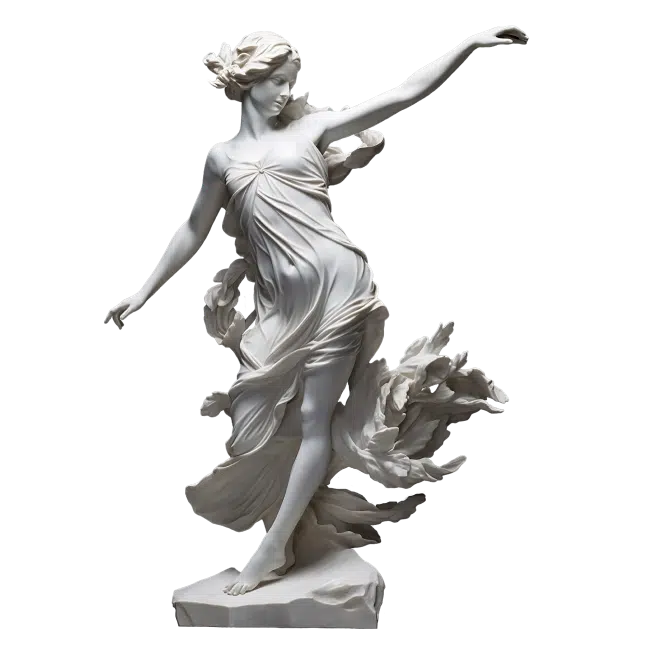 statue en marbre d'une jeune fille dansant.