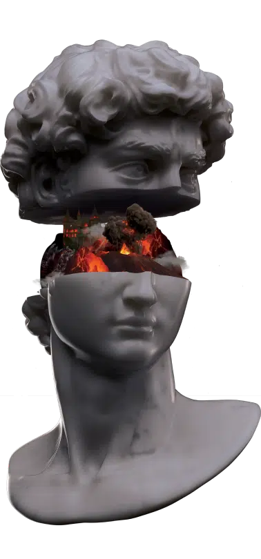 cover de l'album Number One. Une tête d'une statue en marbre est ouverte en deux pour laisser apparaitre un paysage venu des enfers.